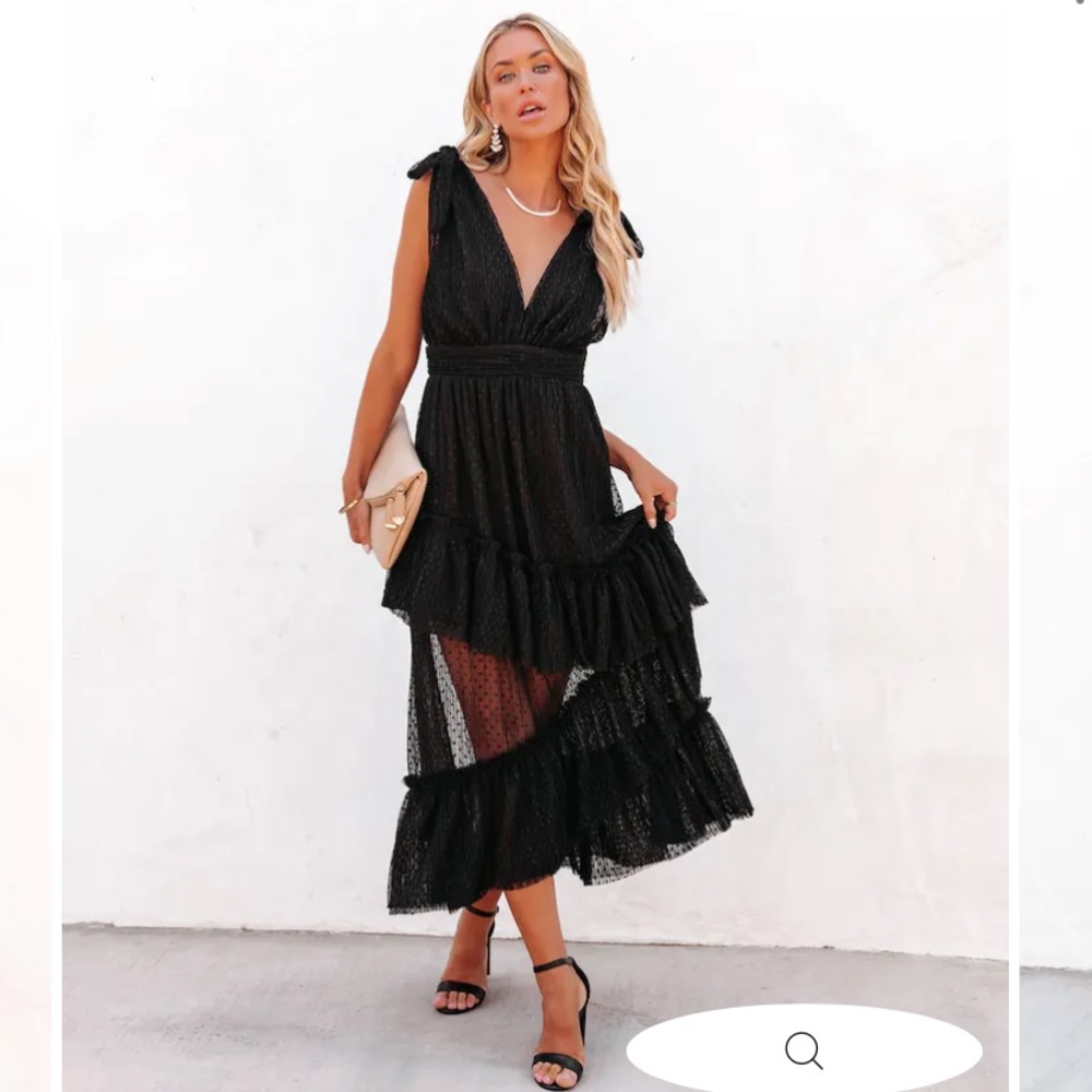 CARRIE IN PARIS TIERED TULLE MIDI DRESS - BLACK